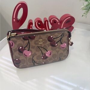 Coach Cherry Pattern Wristlet - Brown and Pink